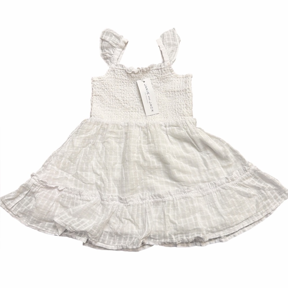 White Ruffled Strap Smocked Girls' Dress